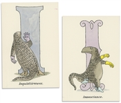 Edward Gorey Original Limited Edition Set of His Famous Hand-Painted Alphabet Postcards